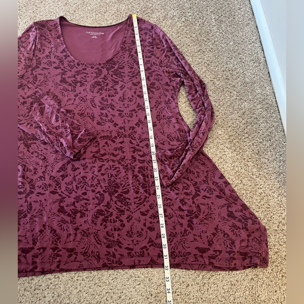 Soft Surroundings Tunic Pullover Top Floral Eggplant purple 6” Side Vs sz XL - Picture 5 of 11